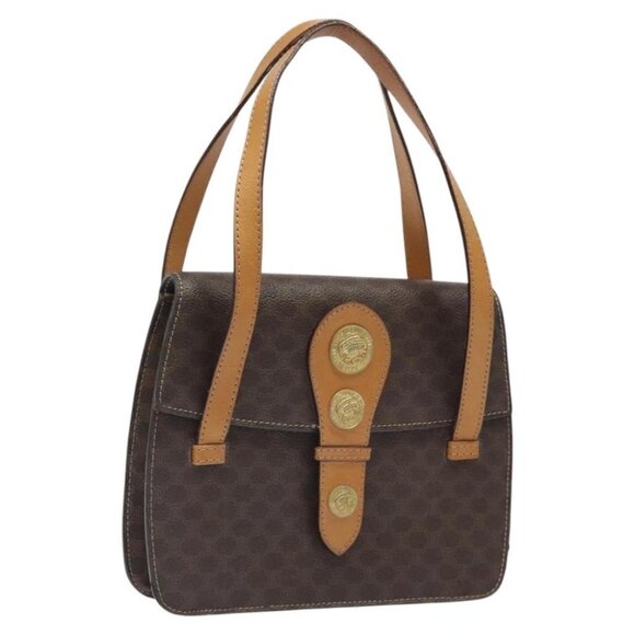 CELINE Macadam Canvas Shoulder Bag PVC Leather Brown Gold - Picture 1 of 16